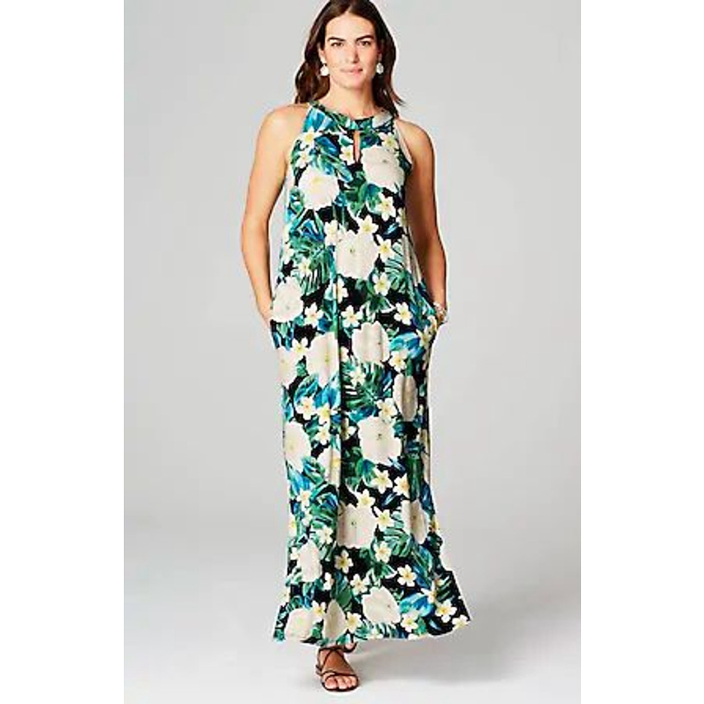 J. Jill Floral Maxi Dress - Blue and Cream Size L Tall